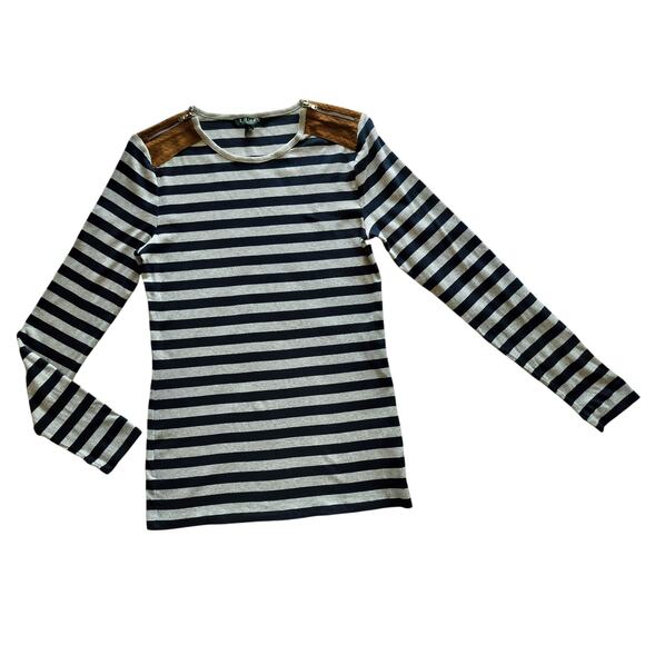 Ralph Lauren Women's Navy Blue Gray Striped Pullover Long Sleeve Top Size M - Picture 2 of 10